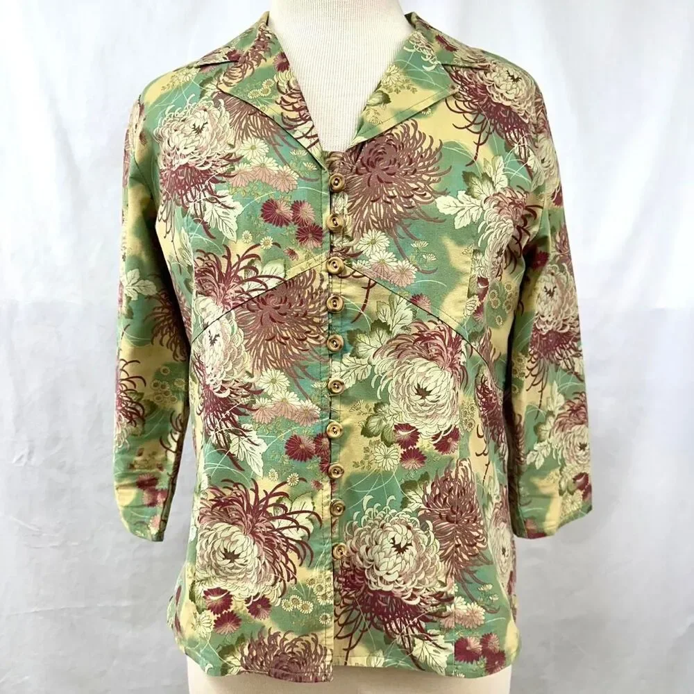 MONTEREY BAY 90s Vintage‎ Green Pink Floral Jacket Womens PM Cottage Fairy Retro